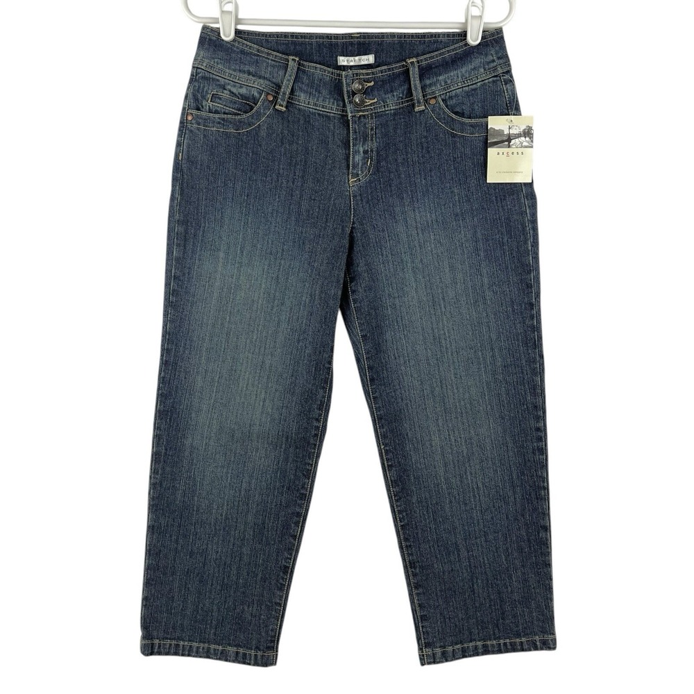 NWT Excess Women's Blue Denim Cropped Jeans Size 6 Stretch Mid Rise Tapered Leg
